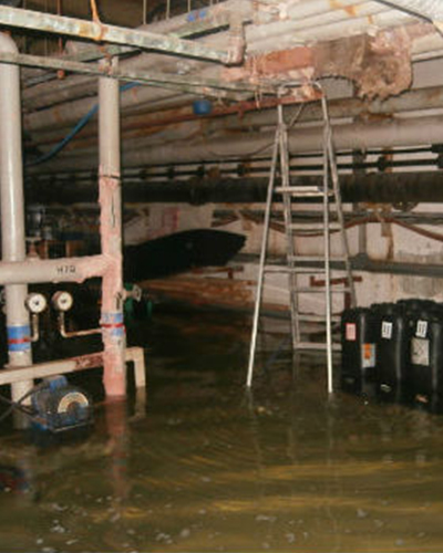 basement with flood water damage
