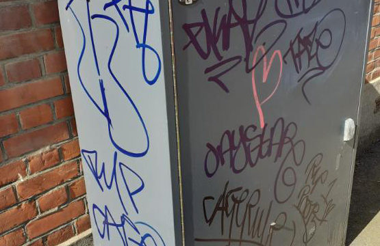 Graffiti removal Twickenham West London - grey box - before